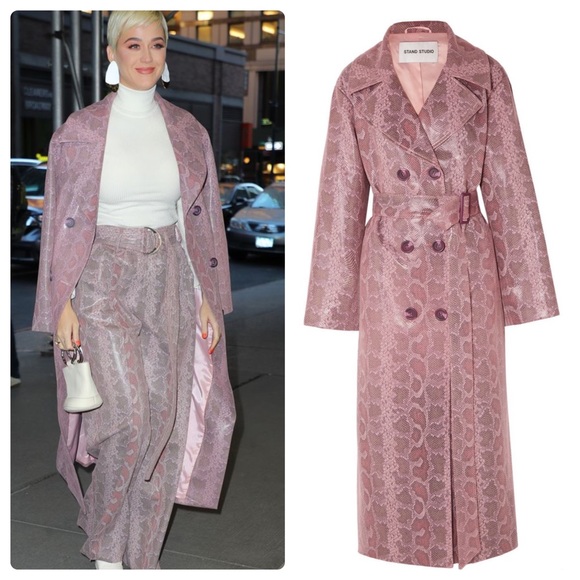 (SOLD)STAND STUDIO Faustine Long Coat Pink Faux Snake - Picture 4 of 13